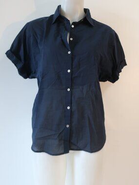 Womens Line (Item- 106) Navy Blue Short Sleeve Cotton Button Shirt Top XS